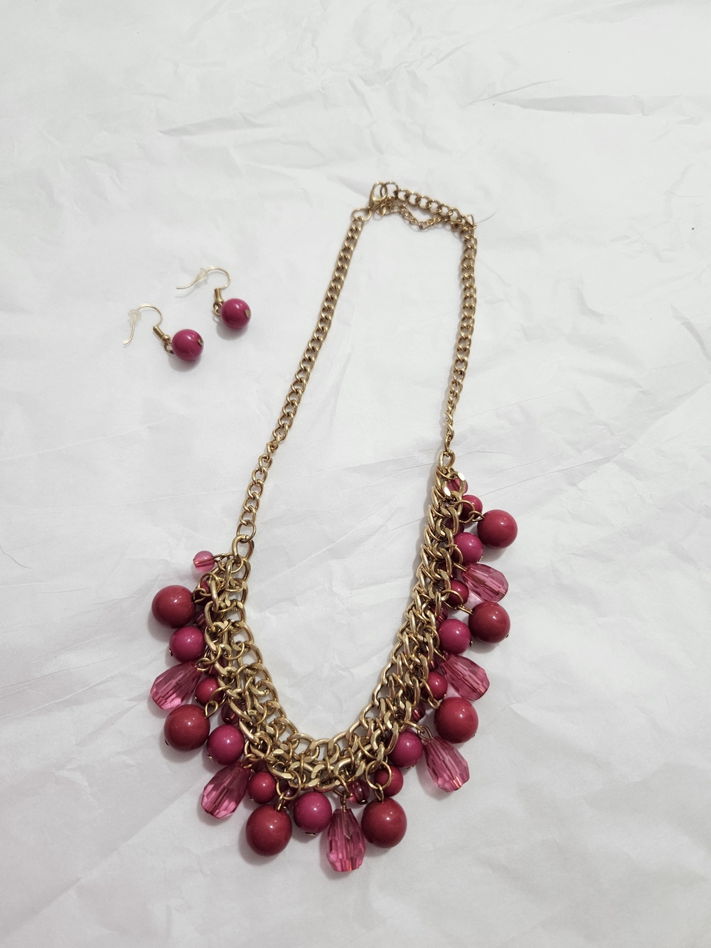 Cato Gold-Tone Chain Necklace with Pink Beads and Faceted Drops